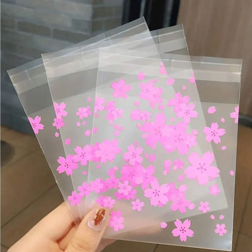 Pink Floral Transparent Small Bags (50 pack)